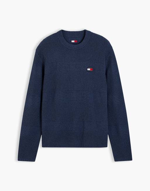 Tommy Jeans Tommy badge textured jumper in basic navy htr, 5 of 6