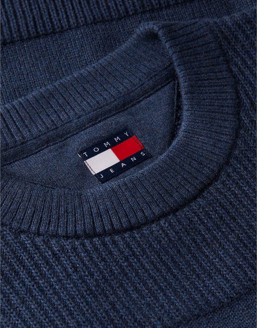 Tommy Jeans Tommy badge textured jumper in basic navy htr, 6 of 6
