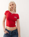 [Tommy Jeans] Tommy Jeans tommy girl baby tee in red XS Primary Red / Ecru