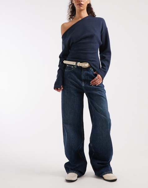 Tommy Jeans Tommy Girl baggy carpenter jean in mid blue - view 1