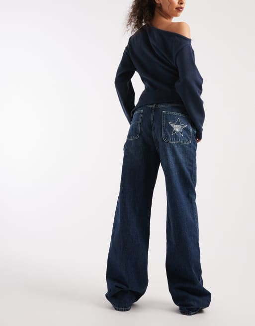 Tommy Jeans Tommy Girl baggy carpenter jean in mid blue, 3 of 5