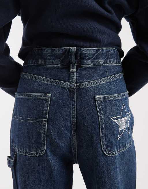 Tommy Jeans Tommy Girl baggy carpenter jeans in mid blue, 5 of 5