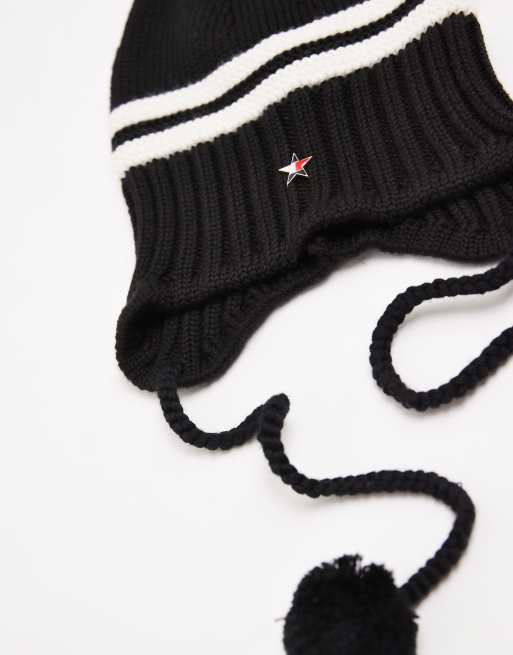 Tommy Jeans Tommy Girl chunky knitted hat with pom ties in black, 2 of 3