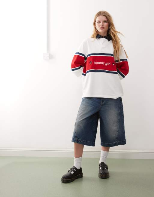 [ JEANS] Color Block Rugby Sweatshirt ★人気★ Tommy Jeans tommy girl color block rugby top in white | ASOS