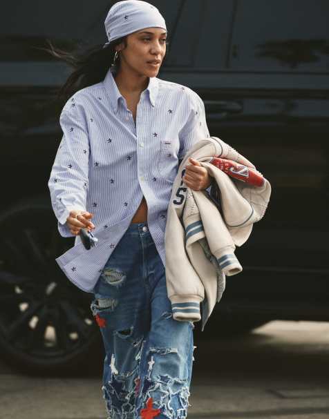 Tommy Jeans tommy girl embroidered shirt in light blue - view 1