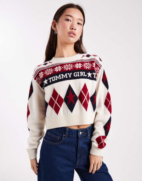 Tommy Jeans Tommy Girl fair isle jumper in cream - view 1