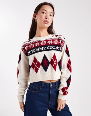 Tommy Jeans Tommy Girl Fair Isle Sweater In Animal Print