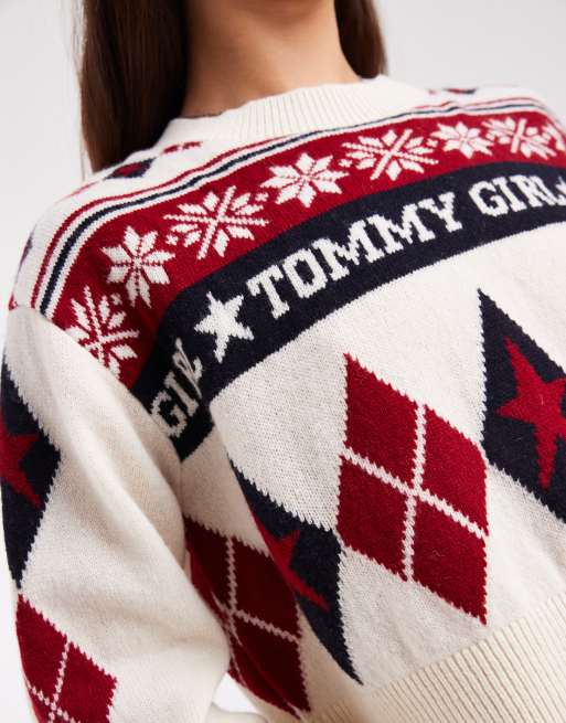 Tommy Jeans Tommy Girl fair isle sweater in cream, 3 of 4