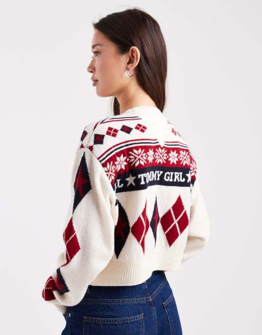 Tommy Jeans Tommy Girl fair isle sweater in cream, 4 of 4