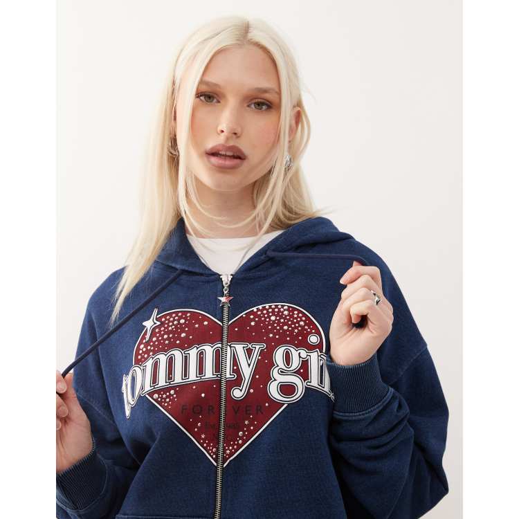 Tommy Jeans tommy girl full zip hoodie in navy | ASOS