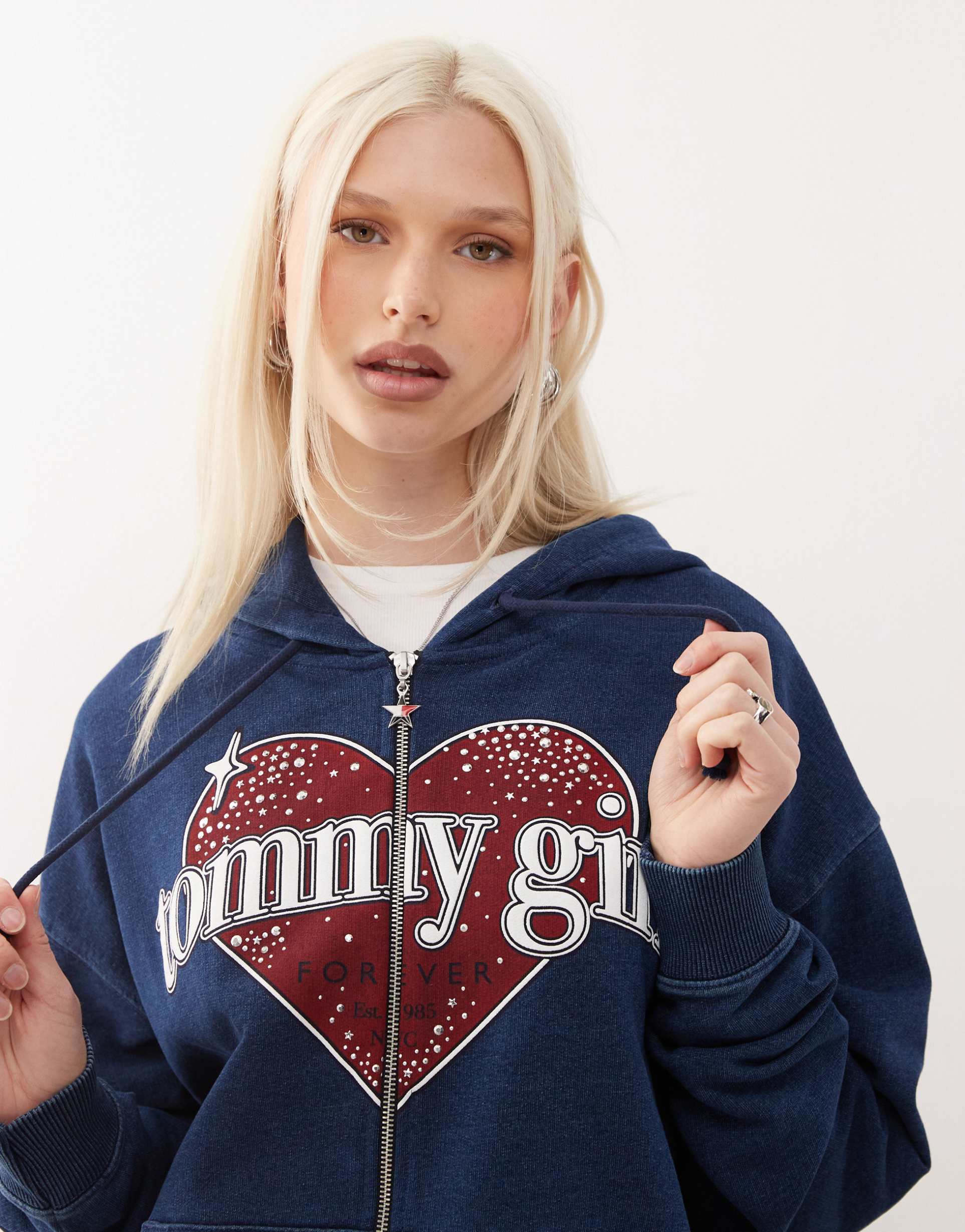 tommy jeans tommy girl full zip hoodie in navy