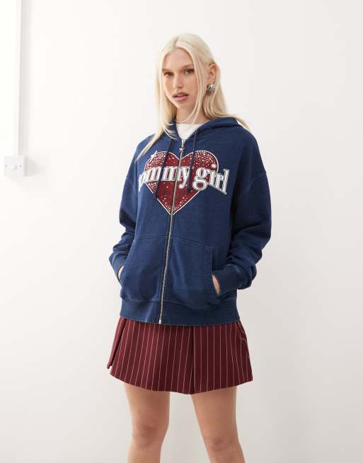Tommy Jeans tommy girl full zip hoodie in navy, 3 of 4