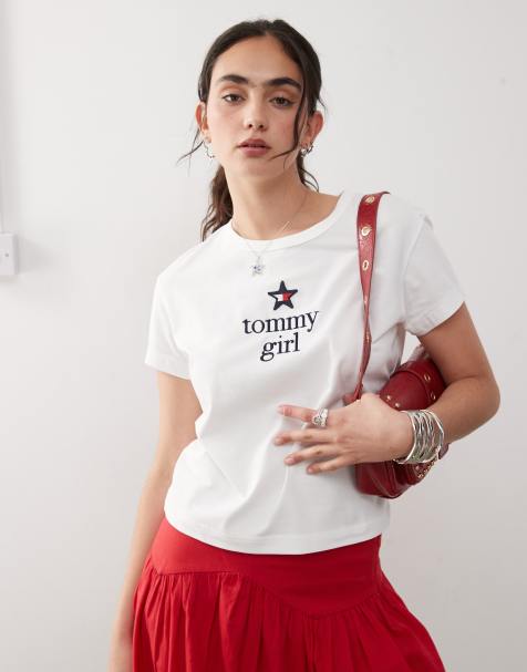 Tommy Jeans tommy girl graphic t-shirt in off white - view 1