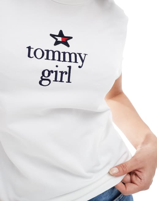 Tommy Jeans tommy girl graphic t-shirt in off white, 3 of 4