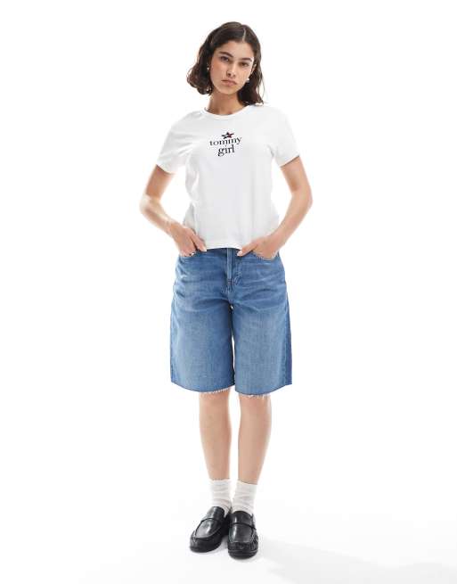 Tommy Jeans tommy girl graphic t-shirt in off white, 4 of 4