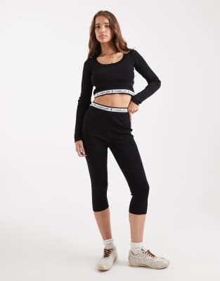 Tommy Jeans Tommy Girl Knit Capri Pants With Logo Band In Black