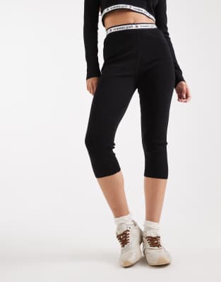Tommy Jeans Tommy Girl Knit Capri Pants With Logo Band In Black