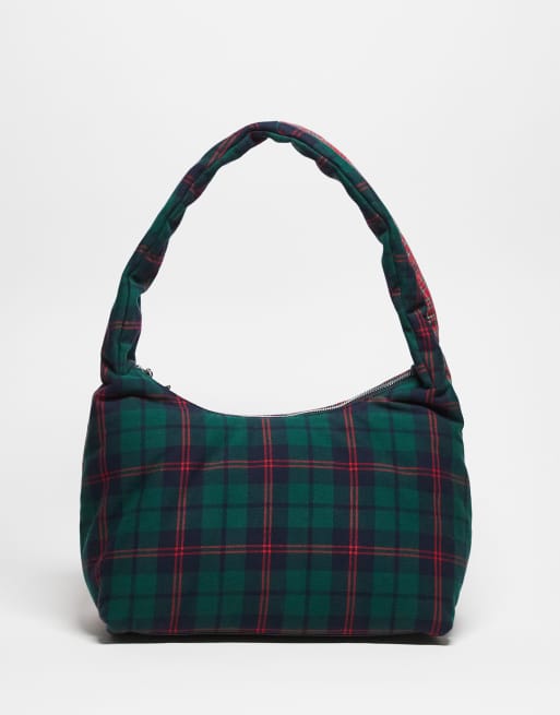 Tommy Jeans tommy girl large check print bag in red & green, 2 of 3