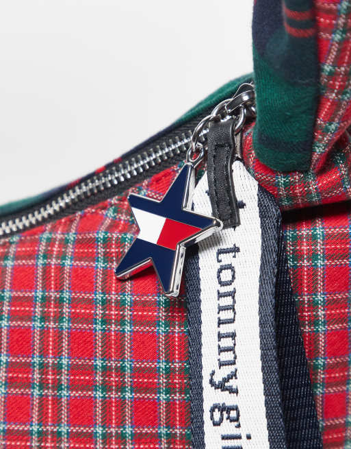 Tommy Jeans tommy girl large check print bag in red & green, 3 of 3