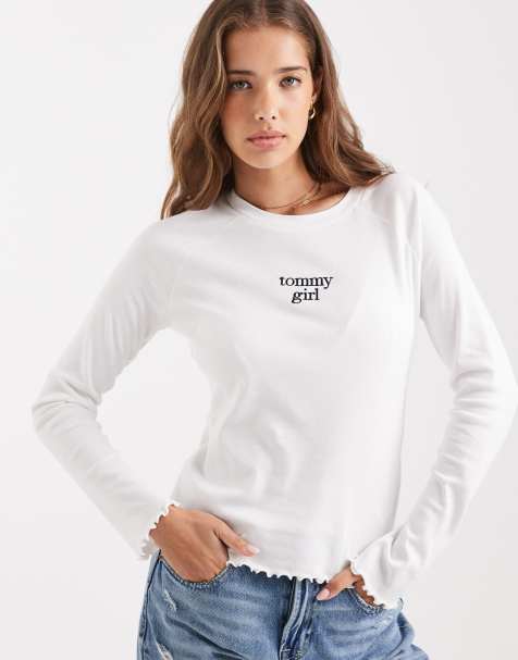 Tommy Jeans Tommy Girl logo long sleeve top in white