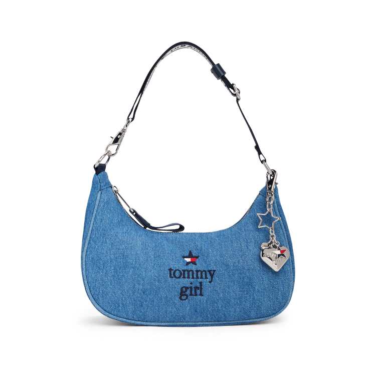 【JILLSTUART】STITCHED COTTON DENIM MINI SHOULDER BAG Washed Denim Mini Handbag with 2 Zip Compartments, Textured