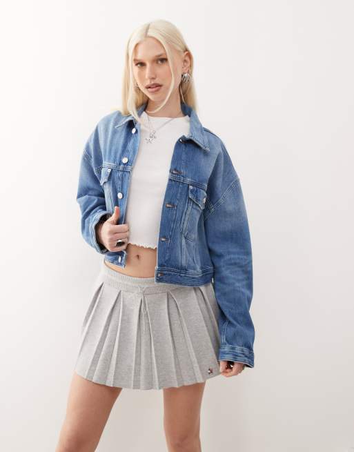 Tommy Jeans tommy girl oversized cropped star denim jacket in dark wash