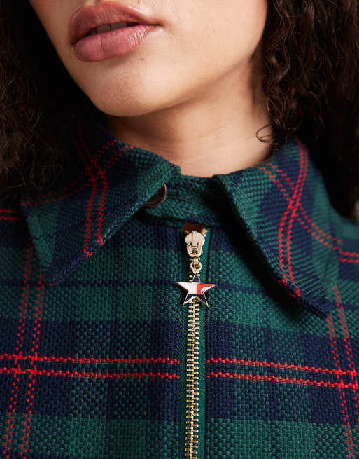 Tommy Jeans Tommy Girl padded tartan zip thru jacket in green, 3 of 4