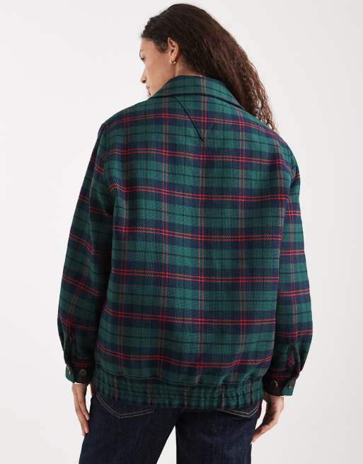Tommy Jeans Tommy Girl padded tartan zip thru jacket in green, 4 of 4