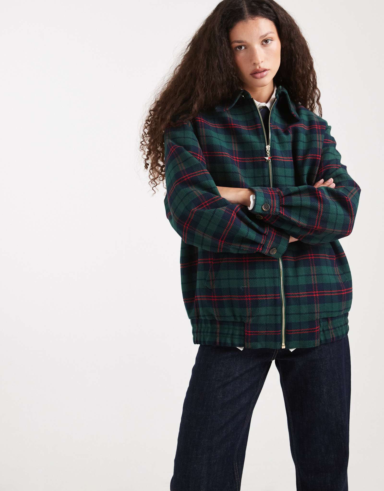Зеленая клетчатая куртка на молнии с подкладкой Tommy Jeans Tommy Girl
