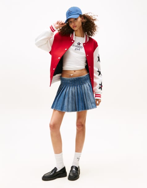 Tommy Jeans tommy girl pleated denim mini skirt in dark wash - view 1