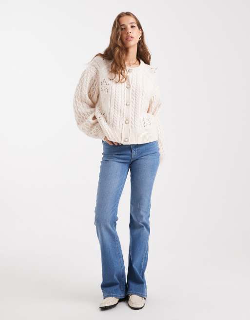 Tommy Jeans tommy girl preppy cable knit cardigan in cream | ASOS