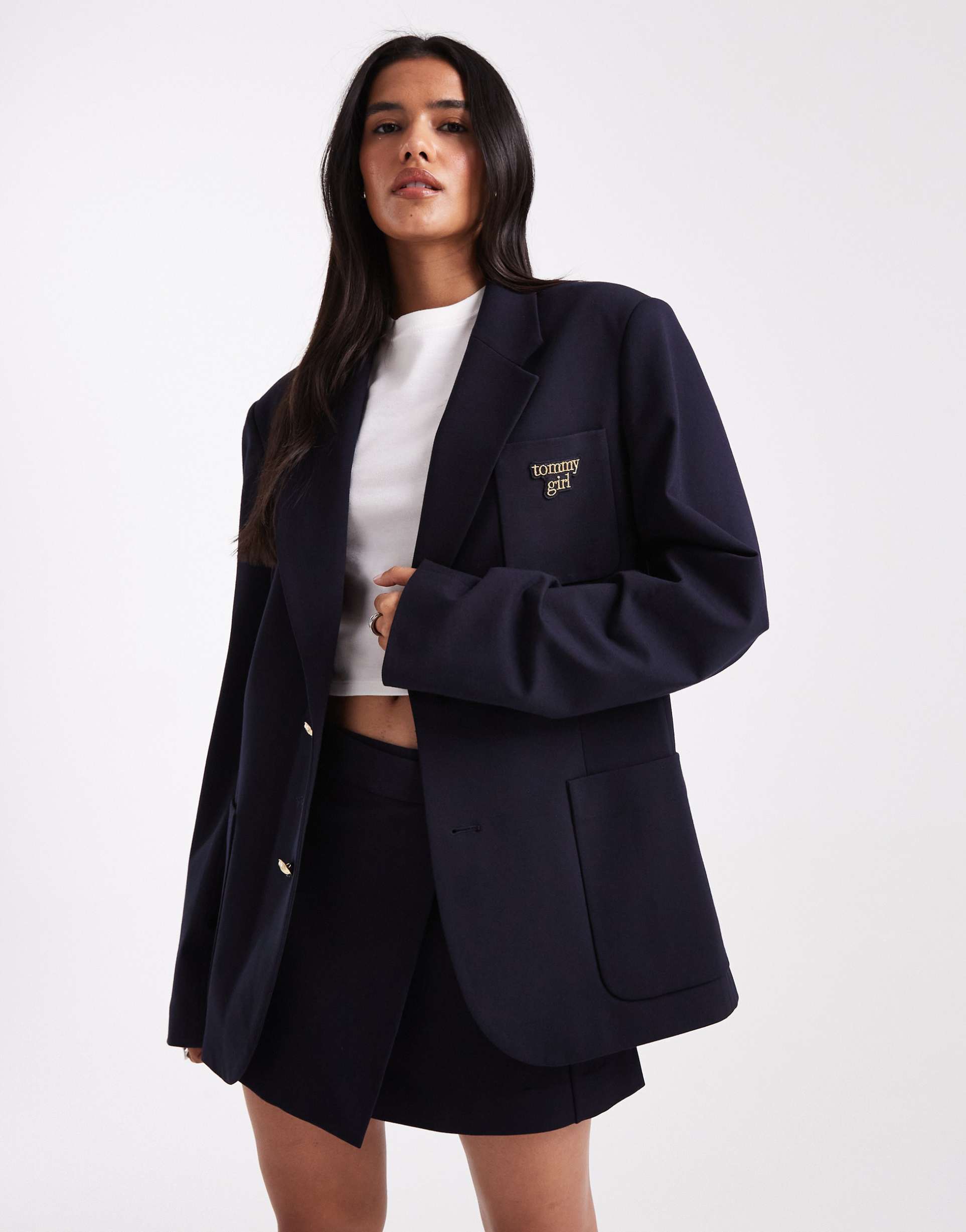 tommy jeans tommy girl scholar tailored blazer in navy