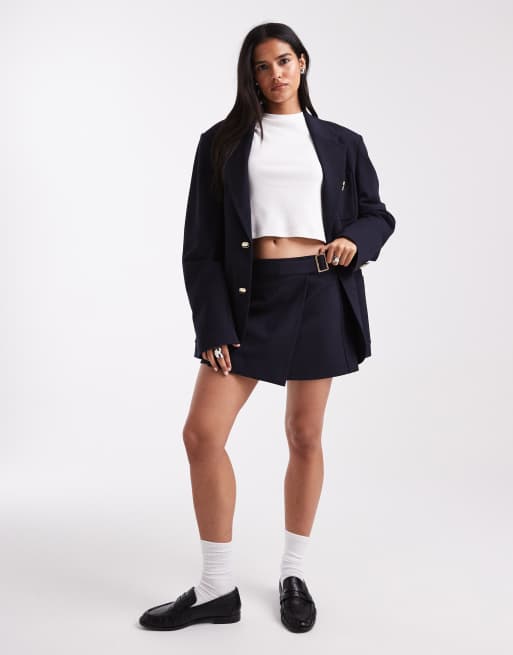 Tommy Jeans Tommy Girl scholar tailored pleated mini skirt in navy, 4 of 5