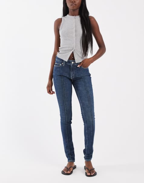 Tommy Jeans Tommy Girl skinny jeans with seam detail in mid blue - view 1