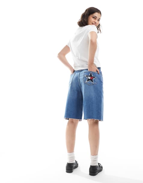 Tommy Jeans tommy girl star denim shorts in dark wash