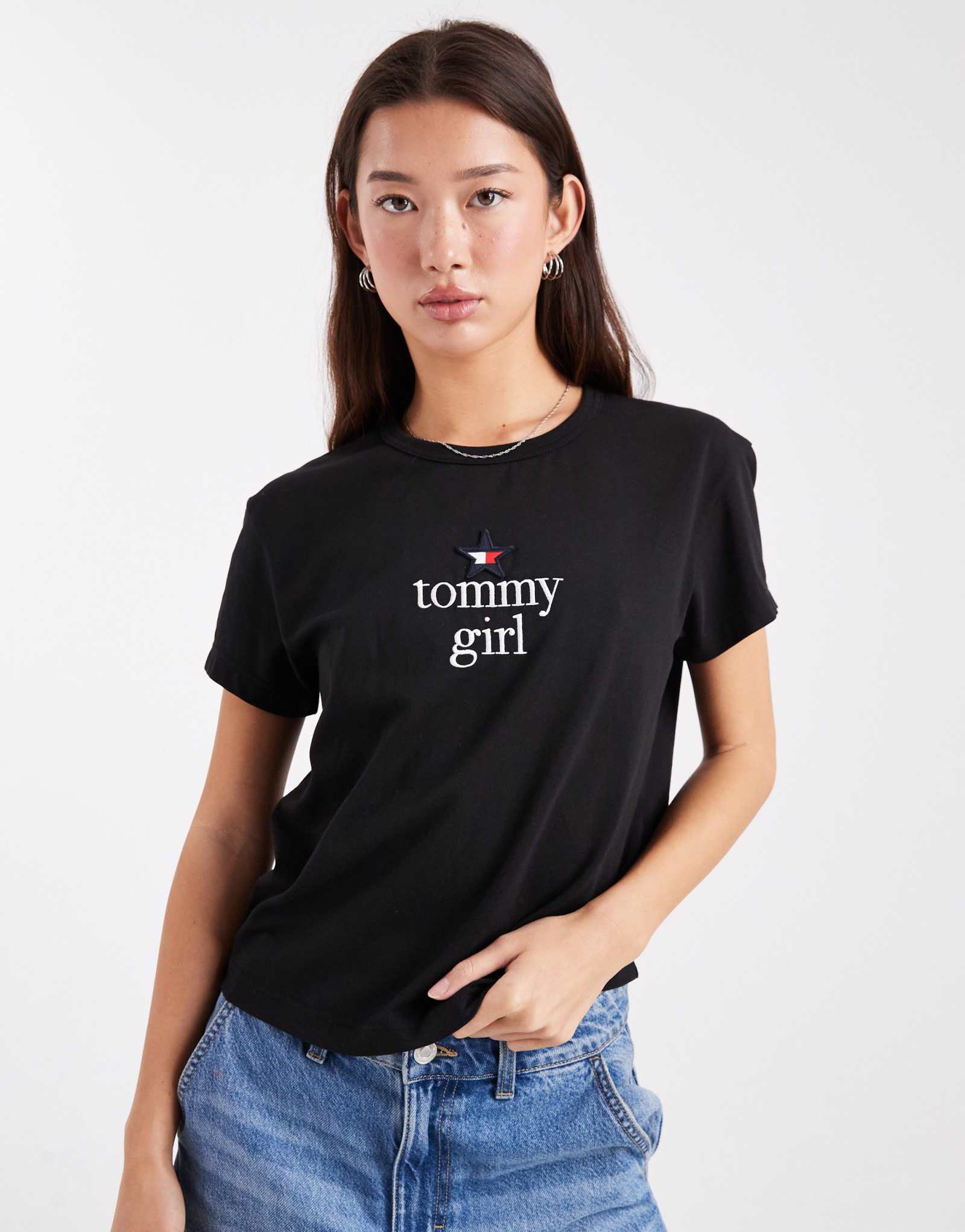 Детская футболка с логотипом Tommy Jeans Tommy Girl star черного цвета