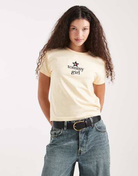 Tommy Jeans Tommy Girl star logo baby tee in butter yellow - view 1