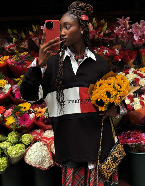 Tommy Jeans Tommy Girl star logo rugby shirt dress in black - view 1