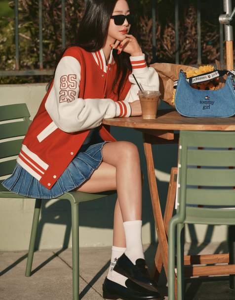 Tommy Jeans tommy girl star varsity jacket in red and white - view 1