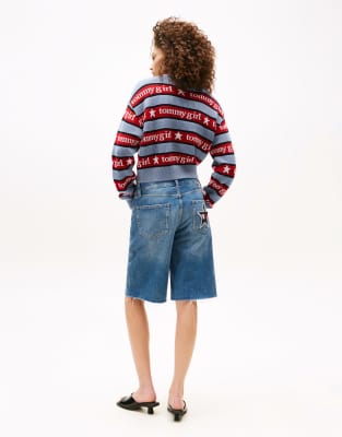 Tommy Jeans Tommy Girl Stripe V Neck Sweater In Blue