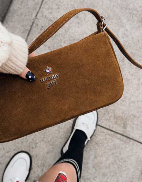 Tommy Jeans Tommy Girl suede shoulder bag with charm in tan - view 1