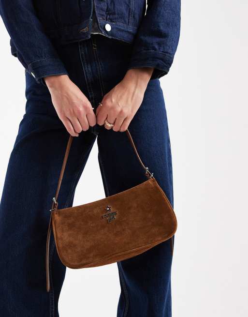 Tommy Jeans Tommy Girl suede shoulder bag with charm in tan, 4 of 4