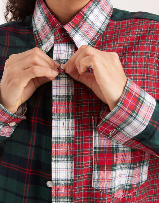 Tommy Jeans Tommy Girl tartan patchwork shirt in red and green, 4 of 4