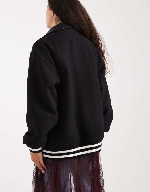 Tommy Jeans tommy girl wool varsity jacket with contrast collar in black