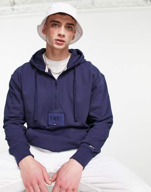 Tommy Jeans tonal box logo hoodie relaxed fit in navy