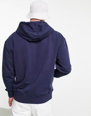 navy tonal box logo hoodie