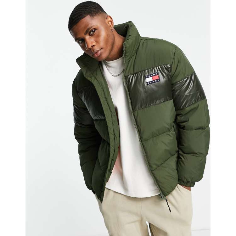 Tommy Jeans tonal color block puffer jacket in green
