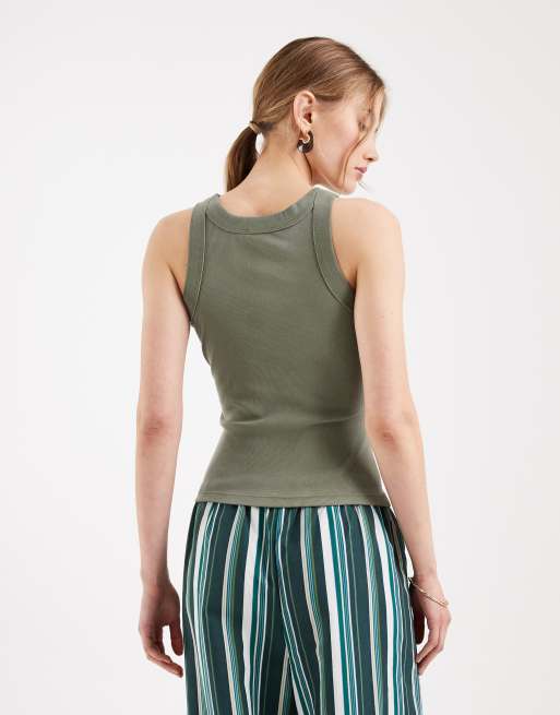 Tommy Jeans tonal flag logo slim fit tank top in khaki, 2 of 4