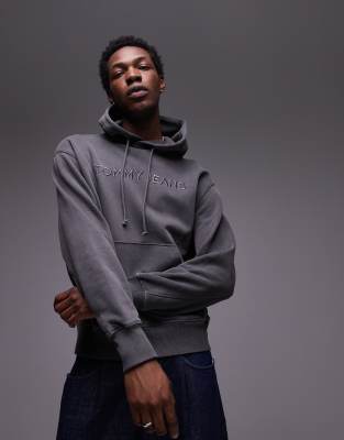 Tommy Jeans tonal logo hoodie in washed black