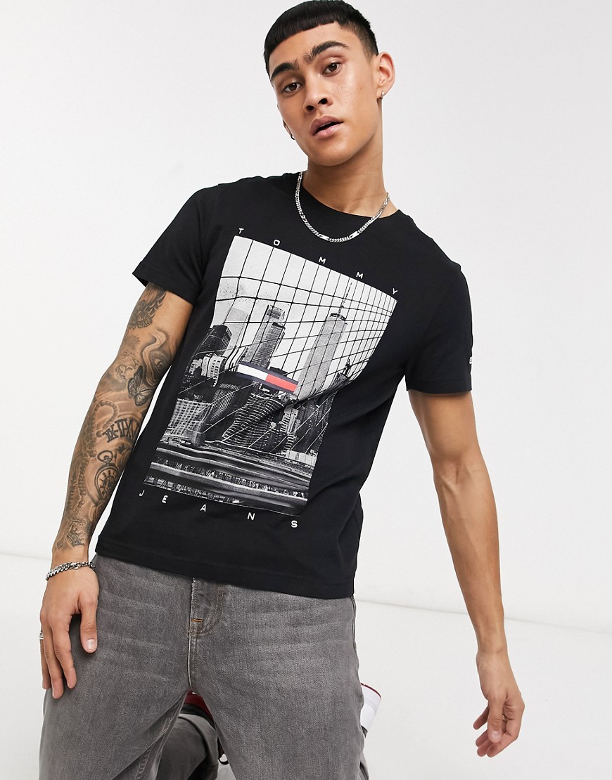 Tommy Jeans tonal NYC photoprint flag print t-shirt in black